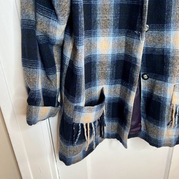 Vintage Wool Plaid Field Jacket with Fringe  - L - New Frontier - Picture 3 of 7